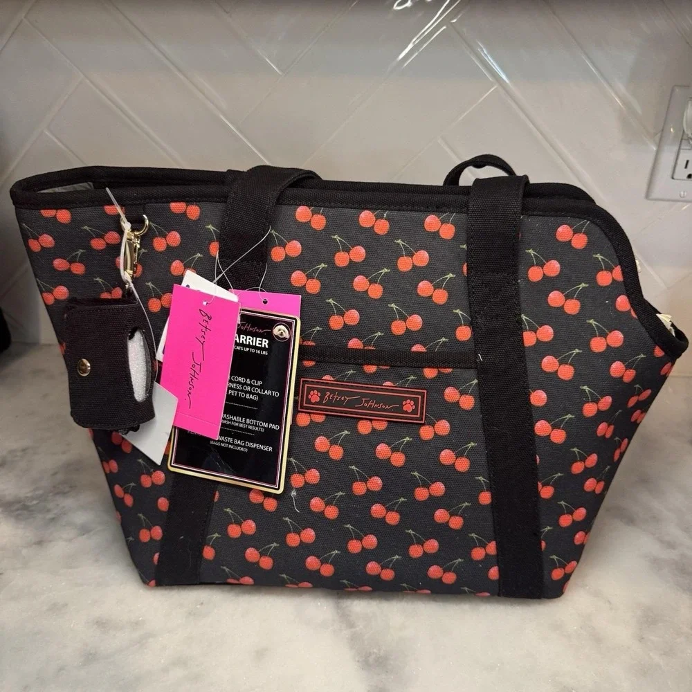 Betsey Johnson Cherry Print Pet Carrier Tote Dog Cat Travel Bag NWT $98 MSRP